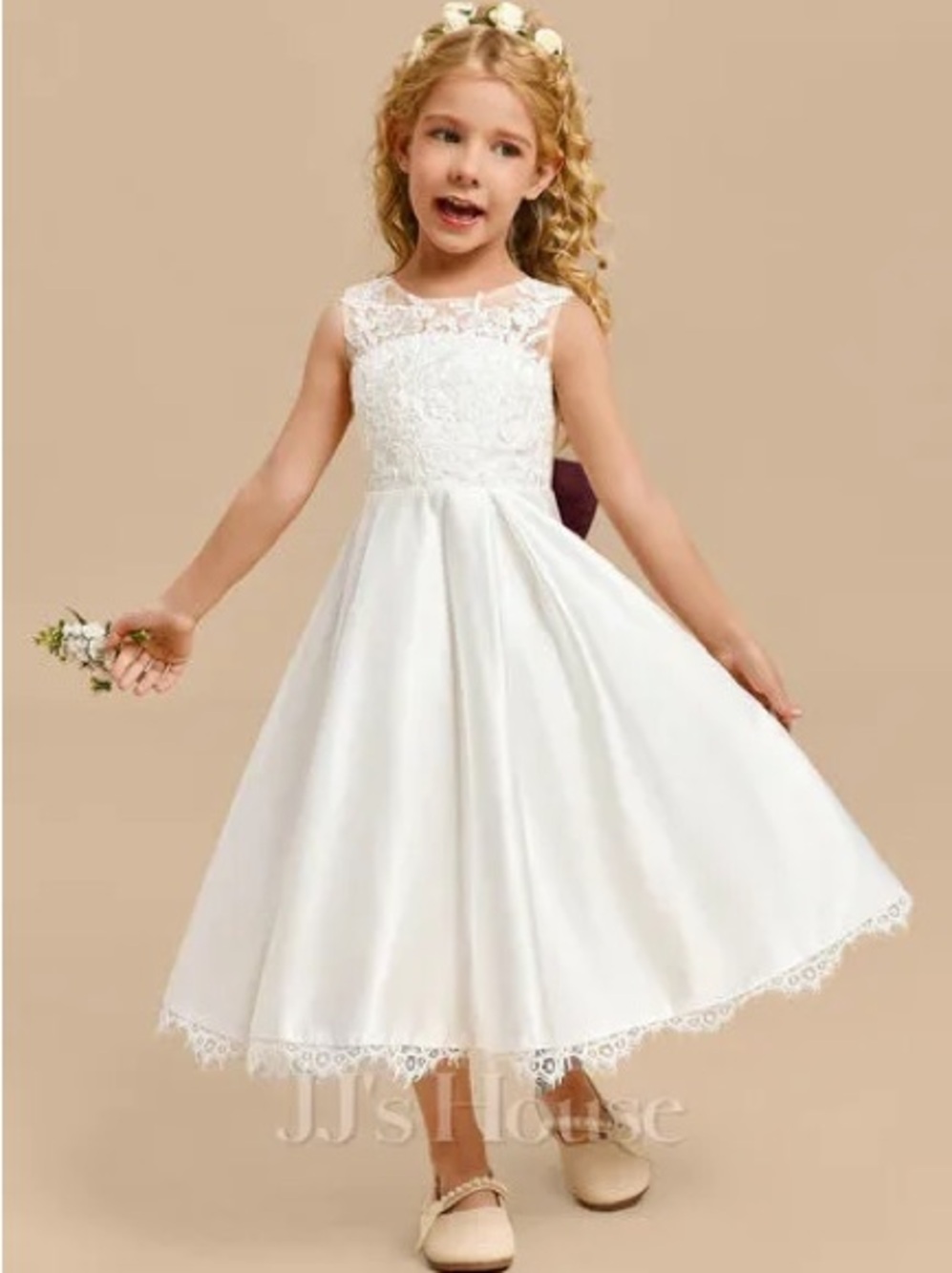 Ivory Lace Flower Girl Dress with Burgundy Bow